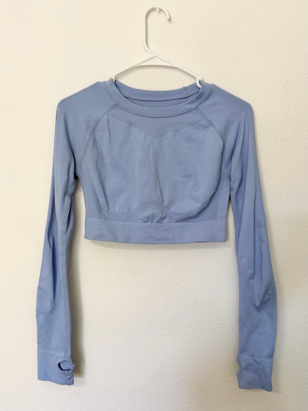 Light blue long sleeve workout crop top